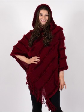 Hooded Poncho with Faux Fur Details